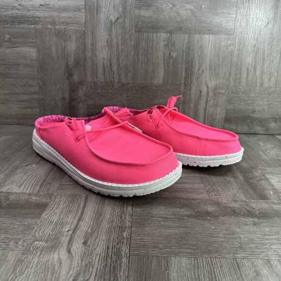 Hey Dude Slip Stretch Women's size 6 Canvas Hot Pink Mules - Picture 5 of 7